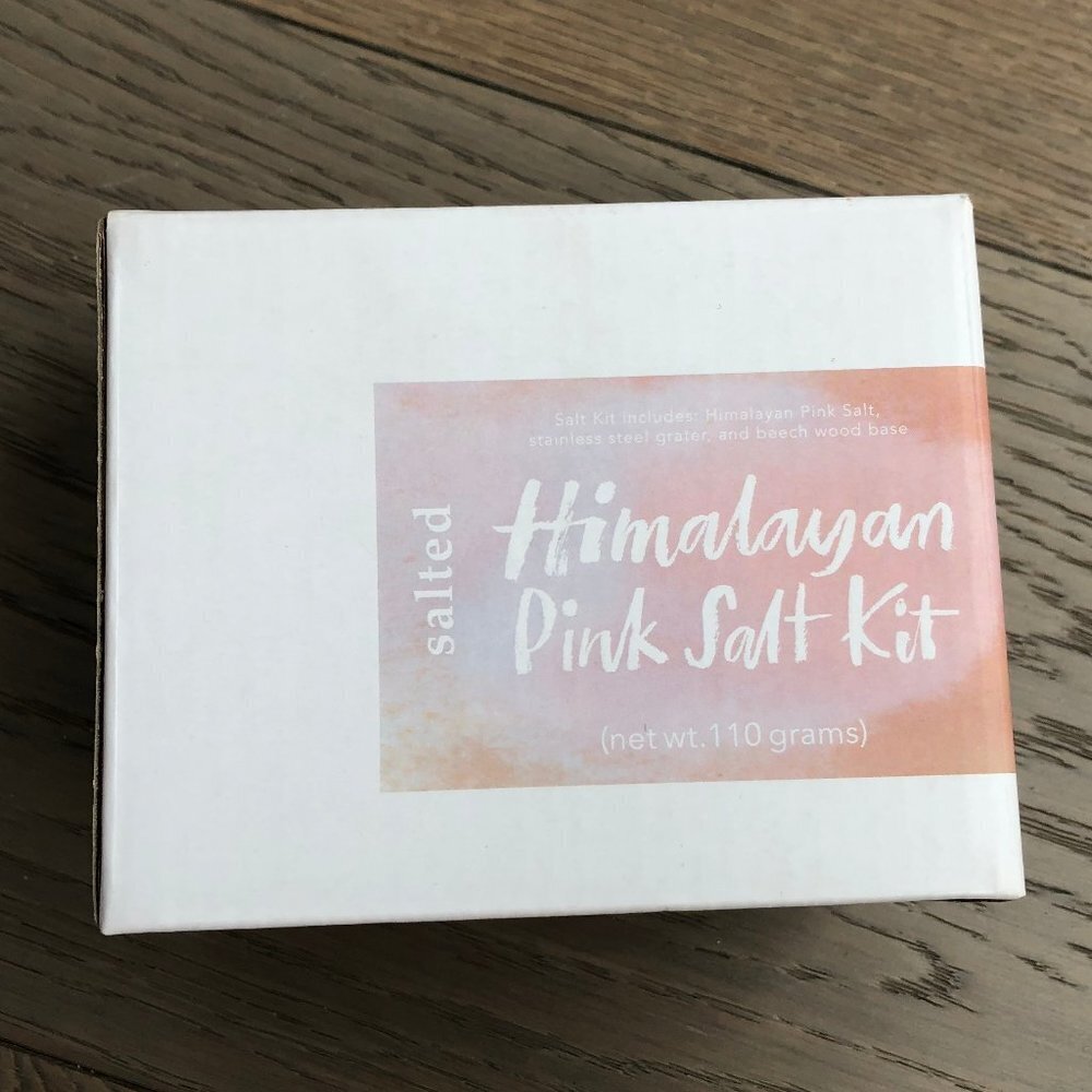 Salted Himalayan Pink Salt Kit w salt grater beech wood base Sz OS NWOT